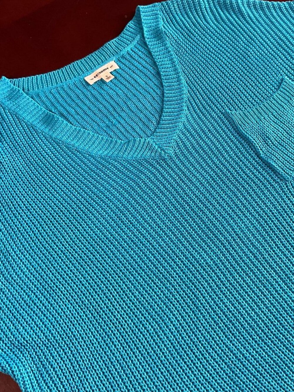Womens EE:Some Blue Oversized Tight Knit Pocket Minimalist Botique Shirt (Small)